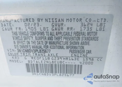 2023 Nissan Versa S from USA, damaged, VIN 3N1CN8DV3PL825677